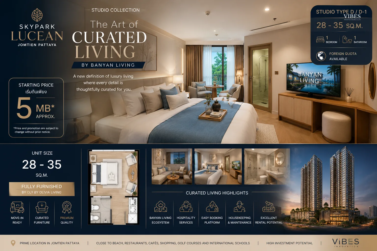 SKY PARK LUCEAN JOMTIEN PATTAYA Studio Collection – Curated Living by Banyan Living